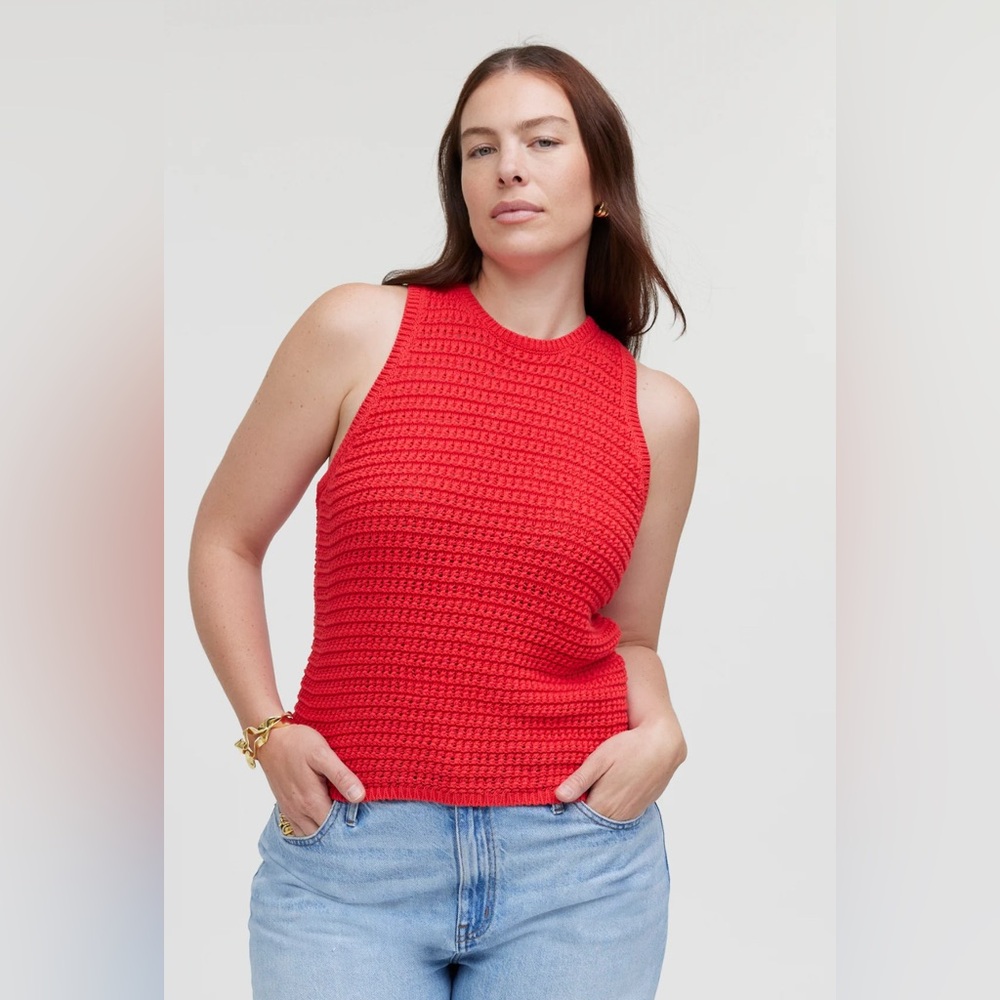 Madewell Crochet Knit Tank Top in red and size XXL. Summer and beachy!